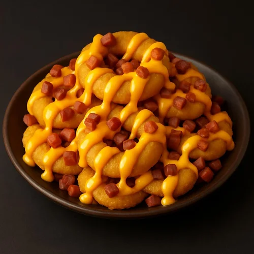 AROS DE CEBOLLA CON CHEDDAR Y PANCETA