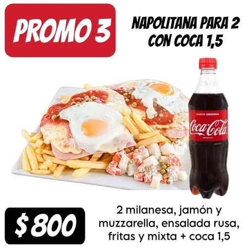 Promo 3 - napolitana p/2 + coca 1.5 L